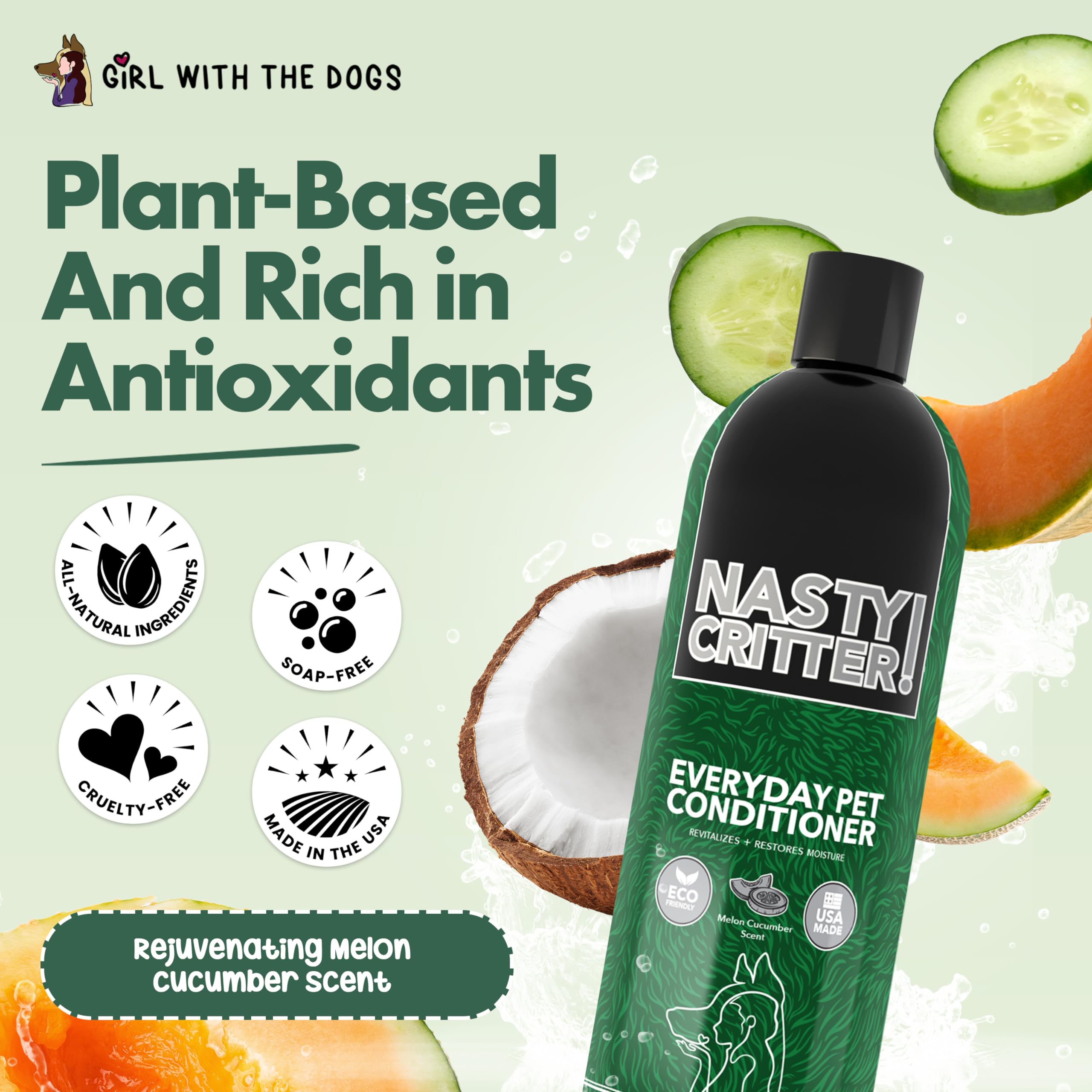 Nasty Critter! By Girl With The Dogs - Everyday Deep Cleaning Dog Conditioner, 16 Oz, Made In Usa 8 Wks+